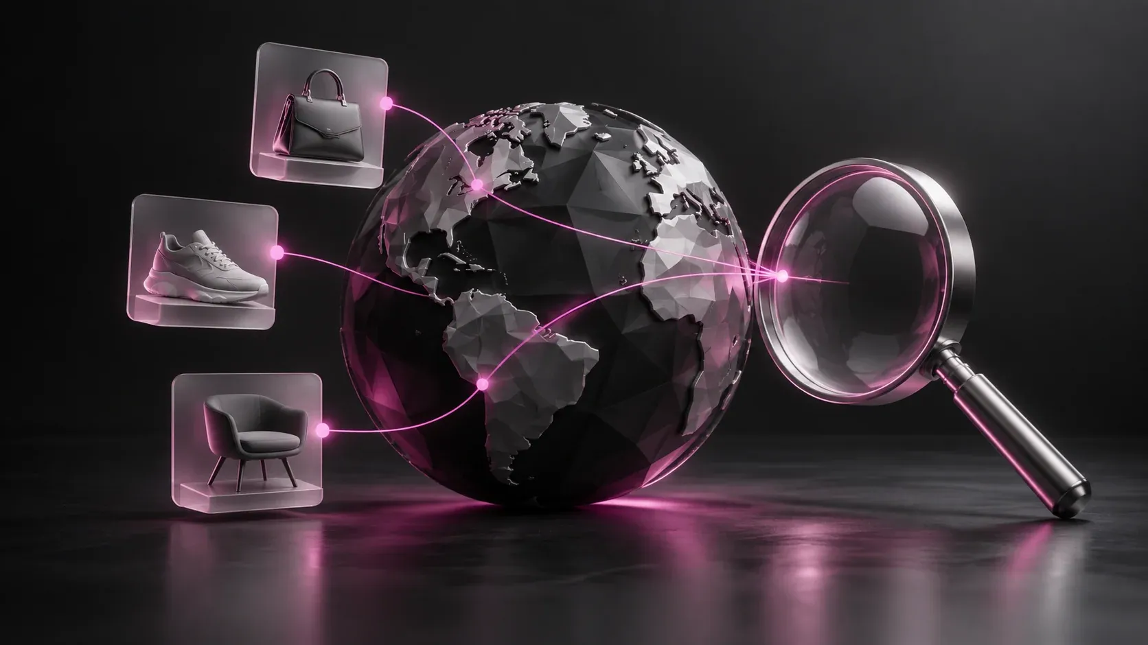 Illustration of IFG GEO Optimizer: a globe, a product catalogue and an analysis lens.