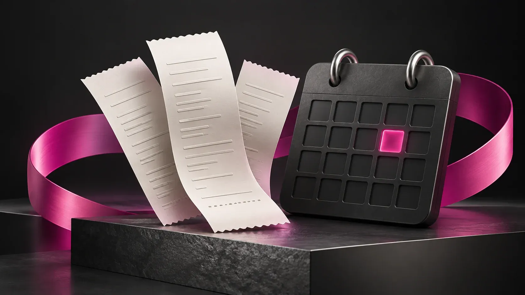 Illustration of IFG Registro dei Corrispettivi: receipts and a calendar for the daily register.